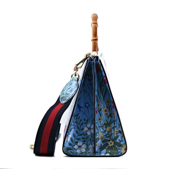 Gucci Nymphae Azure Shanghai Leather Handbag Snap Floral Blue Gold Bag Purse NEW - Picture 14 of 16